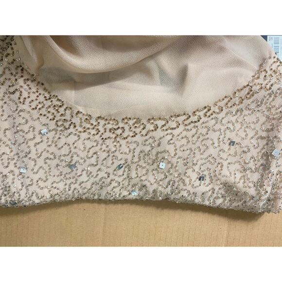 NWT ADRIANNA PAPELL DRESS GOWN TAUPE PINK SEQUIN BEADED WEDDING FORMAL EVENING - Picture 13 of 15